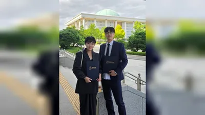 Kang Eun-bi attends the '10th Republic of Korea Youth Day' appointment ceremony with husband Byeon Jun-pil